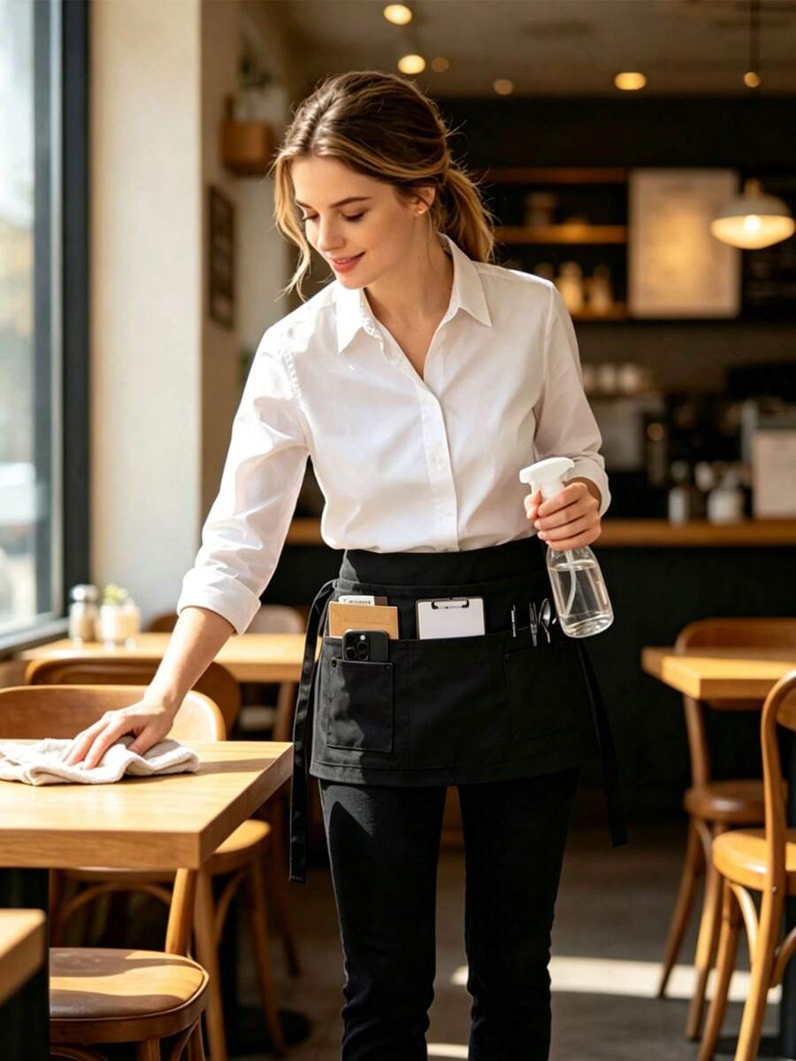 1pc New Fashion Waterproof & Oil-Proof Rivet Buckle Unisex Apron With Long Waist Strap, Suitable For Gardening, Cooking And Catering Service, Kitchen Restaurant Apron - Multicolor - View 1