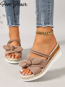 Foot Flair 女款棕色楔形厚底露趾涼鞋，波希米亞風，百搭，大尺碼，適合夏季海灘度假 - 摩卡棕 - 查看 4