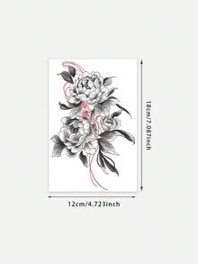 1pc Temporary Tattoo Sticker, Black White Peony With Red String Pattern, Realistic Fake Tattoo Design, Suitable For Daily, Bachelorette Party Favors, Music Festivals, Cosplay, Graduation Gifts, Lasts 3-5 Days - Multicolor - View 6