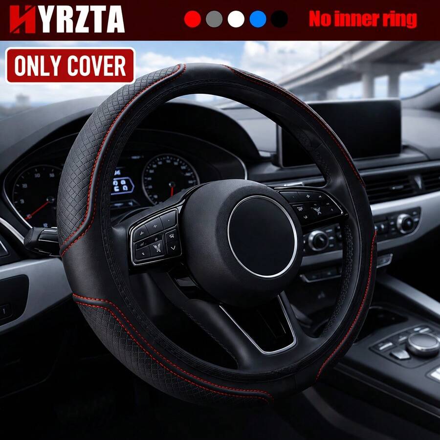 Sarung Setir Mobil Universal, Kulit PU dengan Desain Jahitan Ganda, Tanpa Embossing Cincin Dalam, Pegangan Lembut dan Nyaman Anti Selip, Pelindung Setir Tahan Lama dan Bernapas untuk Semua Musim, Cocok untuk Sedan, SUV, Truk, Pemasangan Mudah, Aksesori Interior Mobil yang Modis