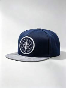 1PC Unisex Color Block Flat Brim Baseball Cap, Circular Compass Embroidery On Front, Contrast Flat Brim, Adjustable, For Daily, Street, Party & Travel - Multi-color - View 8