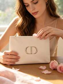 Dior This Pink Makeup Bag Is A Fashionable And Versatile Handbag With A Large Capacity, Capable Of Storing Cosmetics And Lipsticks. It Features A Metal Zipper With Exquisite Details And Easy Opening And Closing. - Apricot - View 2