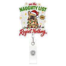 1pc Fun Christmas Acrylic Retractable Badge Reel, Office Workplace ID Holder Christmas Atmosphere Decoration - Multicolor - View 5