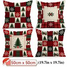 4pcs/1pc Christmas Patchwork Plaid Pattern Pillow Case, Single-Sided Printed Pillow Case, Suitable For Living Room Bedroom Home Decor, All-Season Pillow Case - Multicolor - View 15