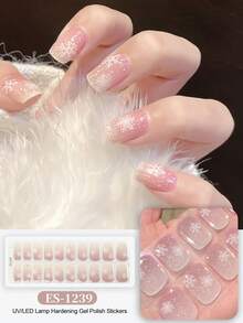 Christmas Semi Cured Gel Nail Strips, 20Pcs Long Lasting Salon Quality Wraps, Easy Apply & Remove Gel Nail Stickers With UV Light - Apricot - View 2