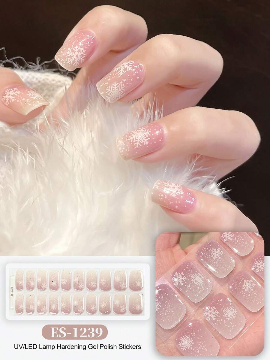 Christmas Semi Cured Gel Nail Strips, 20Pcs Long Lasting Salon Quality Wraps, Easy Apply & Remove Gel Nail Stickers With UV Light
