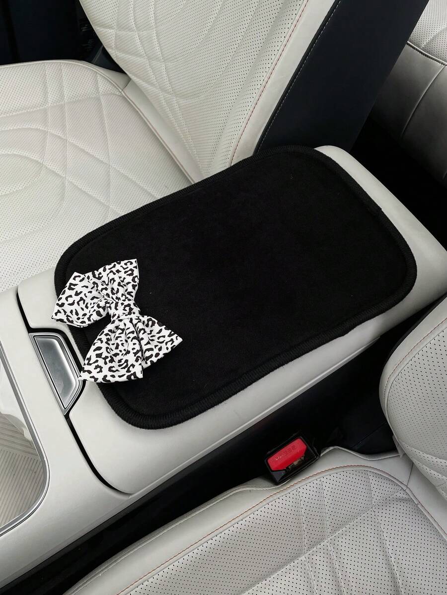 Creative Leopard Print Bow Car Armrest Pad, Car Interior Center Console Armrest Box Protector, Anti-Slip Armrest Cover Pad, Car Interior Accessories For Women - Bow - View 1