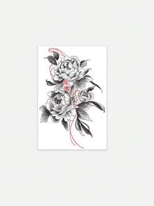 1pc Temporary Tattoo Sticker, Black White Peony With Red String Pattern, Realistic Fake Tattoo Design, Suitable For Daily, Bachelorette Party Favors, Music Festivals, Cosplay, Graduation Gifts, Lasts 3-5 Days - Multicolor - View 3