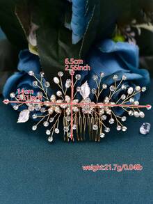 1pc Elegant Handmade Alloy Flower Hair Comb Rhinestone Pearl Wedding Comb Hair Accessories Handmade Headpieces - Multicolor - View 4