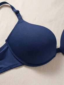 DAZY Teenage Student Small Bust Underwire Push-Up Mini Half Cup Bra, Solid Color Minimalist Everyday Bra, Soft Thick Padded Cups, Comfortable Lingerie - Blue - View 6