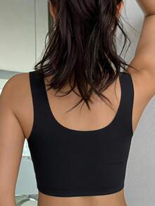 DAZY Women's Nude Wireless Bra, Thin Fabric, Lift & Support, Removable Pads, Seamless, Comfortable, Elastic, Wide Straps, U-Shaped, Sports Bra - Black - View 6