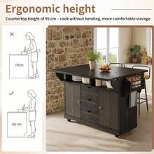 Flieks Foldable Serving Trolley, 95 Cm Kitchen Trolley With Ergonomic Height, Mobile Rolling Trolley For Kitchen, Balcony & Camping - Black - View 6