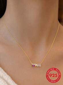 1pc S925 Sterling Silver Micro-Inlaid Zirconia Rectangular Pendant Necklace, Women's Niche Design, Fashionable, Light Luxury, Elegant, Elegant, Personalized, Exquisite, High-End, Collarbone Chain, Daily Versatile, Party, Generous Accessory, Gift For Girlfriend, Best Friend, Birthday, Holiday, Atmosphere, Minimalist Neck Decor - Rectangle - View 7