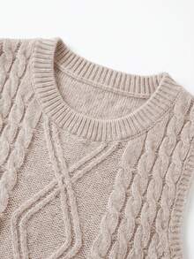 SEREN Fashion Women's Round Neck Sleeveless Cable Knit Dress, Autumn Fashion Outfit - Light Gray - View 7