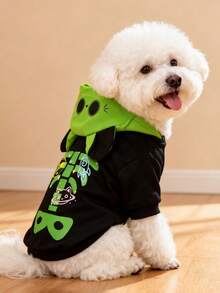 LUCKIE PAL 1pc Halloween Cartoon Pet Hooded Sweatshirt Space Skeleton Rib Planet Rocket Cat Print Spring Autumn Thin Breathable Dog Clothes Suitable For Small And Large Dogs And Cats Indoor And Outdoor - Black - View 3