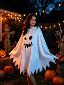 Adult And Children's Halloween Ghost Cape, Scary Face Cloak, Parent-Child Role Play Party Ghost Hooded Shawl - Multicolor - View 11