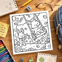 GDTME 2027 New Family Moments Cute Pet Coloring Book, 20*20cm Square Size. Inner Pages Depict Healing Home Life Scenes With Cute Dogs And Cats, Including Sofa Relaxation, Afternoon Tea, Reading And Playing, With Soft And Clear Lines, Easy To Color. Suitable For 14+ Teenagers And Adults, For Relaxing And Stress Relief In Leisure Time, Perfect As A Creative Gift. - ZF-081 (Girl's Healing Style) - View 5