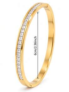 Camhanno Gold Stainless Steel Stackable Bangle 5PCS Set, CZ Four Leaf & Roman Dial Women Fashion Jewelry - Multicolor - View 7