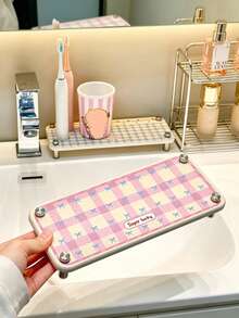 1pc Squishy Diatomite Water Absorbent Mat For Bathroom Countertop, Neutral Color Solid Pattern Quick Drying Toothbrush & Mouth Cup Drain Pad, Simple Style All Season Desk Organizer, Soft Surface Holder Mat For Wash Basin Vanity Daily Use - Multicolor - View 4