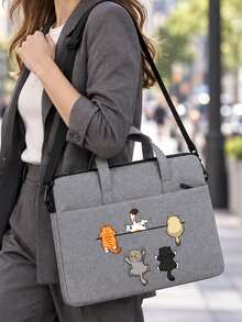 Laptop Bag, Compact Shoulder Bag With Accessory Compartments, Cat Print Design, Equipped With Detachable And Adjustable Shoulder Strap, Data Cable Storage, Fits In Travel Suitcase, Laptop Protective Case, Briefcase, Document Storage Bag, Portable Commuter Bag, Suitable For Laptop And Tablet, Travel, Commute, Back To School, Halloween, Christmas Gift - Multicolor - View 2