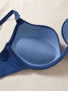 DAZY Teenage Student Small Bust Underwire Push-Up Mini Half Cup Bra, Solid Color Minimalist Everyday Bra, Soft Thick Padded Cups, Comfortable Lingerie - Blue - View 5
