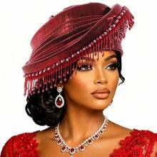 قبعة نسائية عصرية 1 قطعة، مزينة بخيوط معدنية لامعة وطبقات مكشكشة وزخارف شرابات، مثالية للحفلات - متعدد الألوان - مشاهدة 10