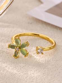 Women's Mini Stainless Steel Star & Moon Ring, 18K Gold Plated Non-Fading Adjustable Open Ring, Gold Color Wedding/Holiday/Daily Accessory, Christmas Gift For Mom/Best Friend - Stars and Moon - View 10