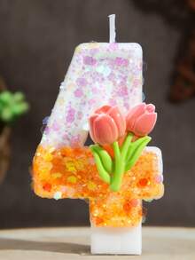 1pc Birthday Candle Number 0-9 Tulip Decoration, Suitable For Girls' Birthday Cake Decoration, Holiday Party, Children's First Birthday, Cake Shop, Dessert Shop, Photography Props - Orange - View 7