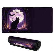 Halloween Gothic Purple Full Moon Large Rubber Desk Mat, Black Cat Bat Candle Window Pattern Extended Gaming Mouse Pad, Non Slip Rubber Base Table Protector For Laptop Computer, Mystic Witchy Halloween Desktop Decor Gift - View 9