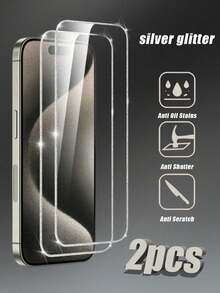 2pcs Full Coverage Ultra HD Screen Protector, Silver Glitter Edge, High Transparency, 9H Hardness, Eye Protection, High Responsiveness, Anti-Scratch, Seamless Fit Without Lifting Protective Case, Suitable For Business, Office, Home, Watching Movies, Outdoor Travel, Detailed Phone Screen Protection, Compatible With IPhone Duo/18 Promax/18 Pro/18/17Pro Max/17 17Pro/17 Air/16 Pro Max/16/16 Pro/16 Plus/15 Pro Max/15/15 Pro/15 Plus/14 Pro Max/14/13/12/11/11 Pro Max All Series - Clear - View 36