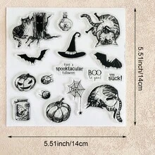 Halloween Clear Silicone Stamps With Pumpkin Ghost Witch Bat Cat Castle Patterns For Scrapbooking, Card Making & DIY Paper Crafts - Halloween-3 - View 30