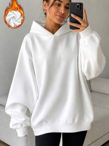 Women's New Autumn/Winter Loose Casual Fashion Solid Color Versatile Thermal Lined Sweatshirt Sweatshirt - White - View 2