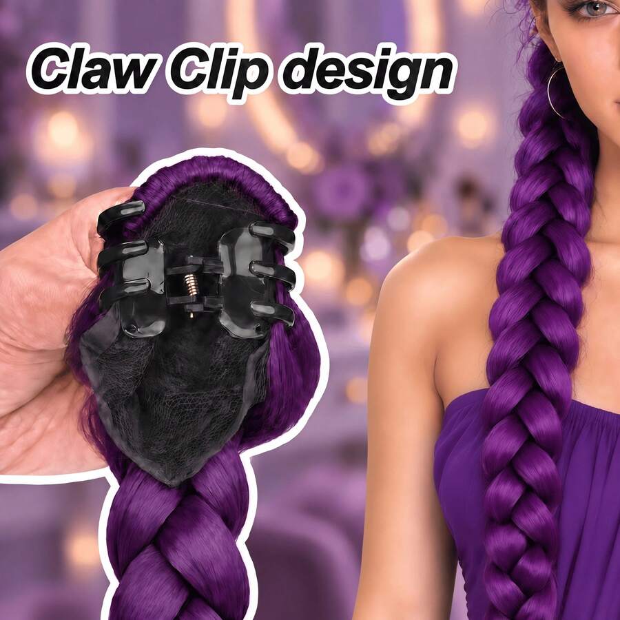 Pre-Braided Ponytail Braid, Thick Braided Hair Extension, Suitable For Wedding, Concert, Halloween, Cosplay, Vacation, K-Pop, Y2K And Photography - Purple - View 1