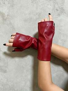 1 Pair Solid Color Casual Street Party Premium PU Leather Half-Finger Open-Toe Gloves For Daily Wear, Birthday Party, Gift, Performance, Autumn/Winter - Fingerless Leather Gloves - View 9