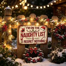 2D 1pc Humorous Sign "I'm On The Naughty List" Warning Wooden Sign, Suitable For Yard Wall Decor, Fence, Garage, Indoor Wall Decoration, Great Gift/No Electricity Required - TM47 - View 3