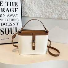 Elegant Box-Shaped Top Handle Handbag, Women's Metal Lock Crossbody Shoulder Bag, Detachable Strap Daily Commute Wallet, Multiple Colors Available - Multicolor - View 7