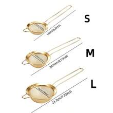 1/3pcs Stainless Steel Kitchen Flour Sifter, Residue Filter, Multi-Functional Kitchen Tool, Suitable For Juicing, Tea Filtering, Flour, Soy Milk, Etc. Kitchen Accessories, Powdered Sugar Tea Fine Mesh Strainer, Japanese Matcha Powder Sifter. - Gold - View 15