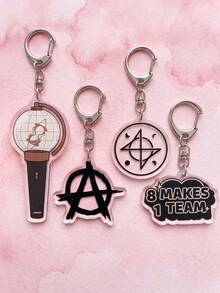 1Pc/4Pcs ATEE K-Pop Group Iconic Symbol & Cheer Slogan Acrylic Keychains, Featuring Lightiny Light Stick, Round Group Logo And "8 MAKES 1 TEAM" Slogan Design, Fashionable Bag Charm, Suitable For Fan Gifts, Cheer Collection, All Seasons - Multicolor - View 3