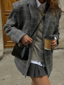 Women's Autumn/Winter New Fashion Commute Versatile Casual Minimalist Premium Herringbone Wool Button Long Sleeve Blazer - Grey - View 1