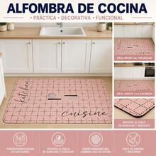 Pink Kitchen Rug With Grid Pattern And Utensils, Absorbent Polyester Fiber Floor Mat, Decorative 40 X 60 Cm Kitchen Mat For Sink Area - Multicolor - View 2