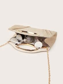 Women's Fashion Versatile Sequin Handbag, Ruffle Edge Iridescent Shoulder Crossbody Chain Bag - Champagne - View 8