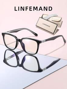 LINFEMAND 1 Pair Women's Square Frame Plain Lens Glasses, Minimalist Full Frame Design, Delicate Metal Decoration On Temples, Lightweight And Comfortable Fit, Versatile For Office And Daily Wear, Comes With Brand Full Set Exquisite Gift Box - Clear - View 16
