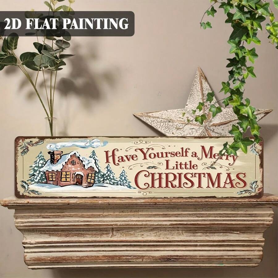 2D Datar, 1 buah, Hanya untuk Penggunaan Dekoratif, Papan Dekoratif Tema Natal Gaya Pedesaan, Papan Logam 16x4 Inci, Plakat Gantung Dinding Vintage, Cocok untuk Teras, Ruang Tamu, Kafe, Bar, Rumah Pertanian, Hadiah Natal yang Sempurna (Gaya Acak) - A - View 1