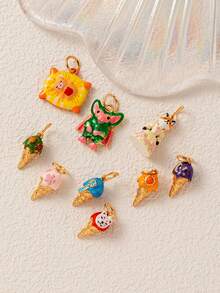 1pc Cute Enamel Metal Pendant, Multi-Pattern Mini Pendant, Ice Cream And Fantasy Cartoon Character Design, Lead-Free And Nickel-Free, DIY Jewelry Making Supplies, Perfect For Bracelets, Necklaces, Earrings, Keychains And Handmade Gifts - Multicolor - View 4