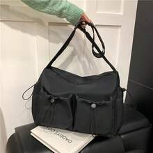 Women's Large Capacity Crossbody Bag With Pendant, Unisex Multi-Pocket Drawstring Waterproof Nylon Shoulder Bag, College/Campus Style - Multicolor - View 6