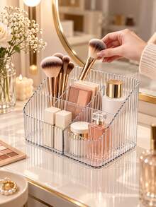 Large Capacity Desktop Organizer Box, Makeup Storage Box, Nail Art Tool Storage Box, Multi-Compartment Desktop Storage Rack, Makeup Brush Holder, Skincare Product Storage Rack, Beauty Accessories Display Storage Box - Clear - View 1