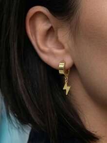 1 Pair Punk Lightning Pendant Earrings - Stainless Steel Gold Color Drop Earrings - Unisex - Drop Earrings - View 8