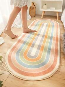 1pc Plush Rainbow Striped Area Rug - Soft Machine Washable Carpet For Bedroom, Living Room And Home Decor - Multicolor - View 1