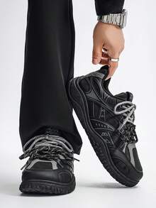 Men's Sneakers Comfortable Lace-Up Widened Toe Casual Commuter Sneakers Driving Men's Shoes - Black - View 4
