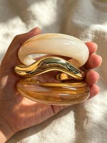 3pcs/1pc Vintage Exaggerated Glamorous Women's Multi-Color Round And Wavy CCB And Resin Open Bangle Set, Suitable For Women's Daily, Party, Vacation, Date, Wedding, Festival Wear, Gift, Can Be Layered - Multicolor - View 2